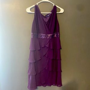 Purple Chaps cocktail dress with sequined waistline.